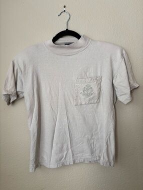 Ricki and Company Vintage Beige Short-Sleeve Embroidered Crest Pocket Tee